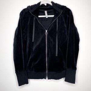 Athleta Black Velour Hoodie Jacket S Plush Full‎ Zip Cozy Loungewear Minimalist
